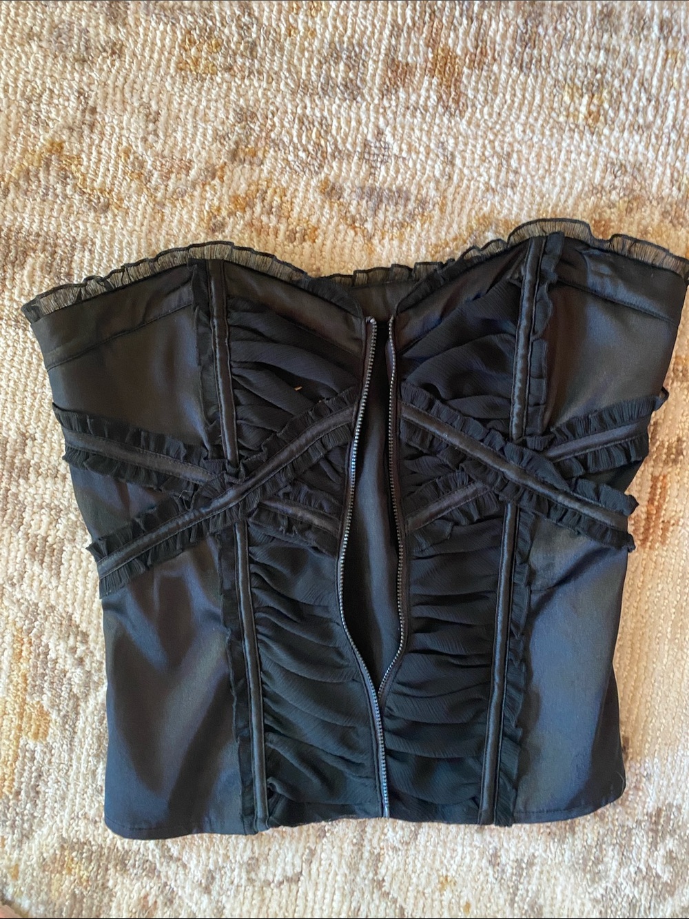 bebe Black Strapless Ruffle Bustier Top